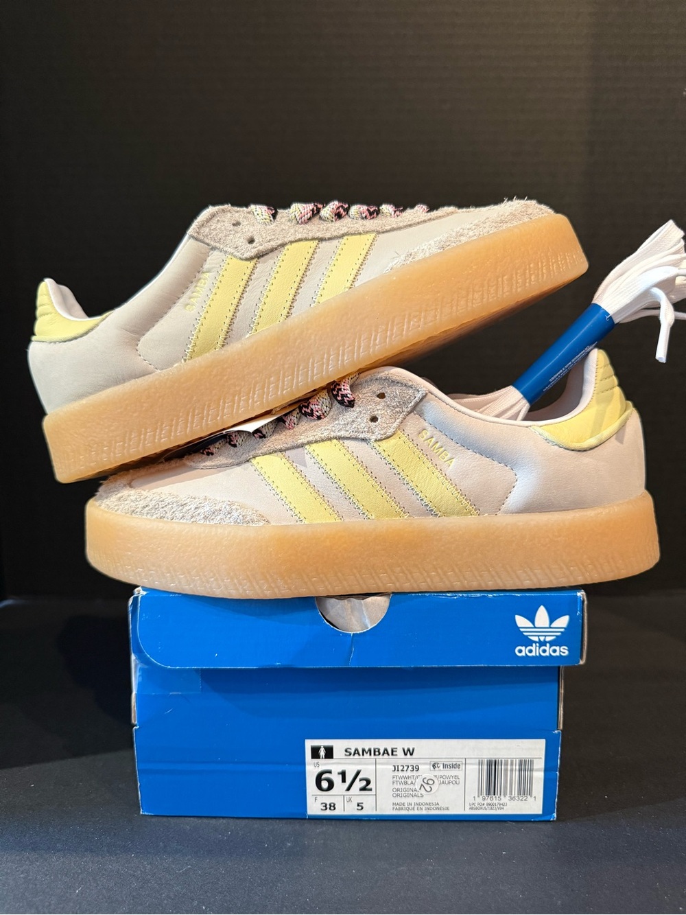 adidas Women's Sambae W Cream and Pale Yellow Sneakers with Gum Sole